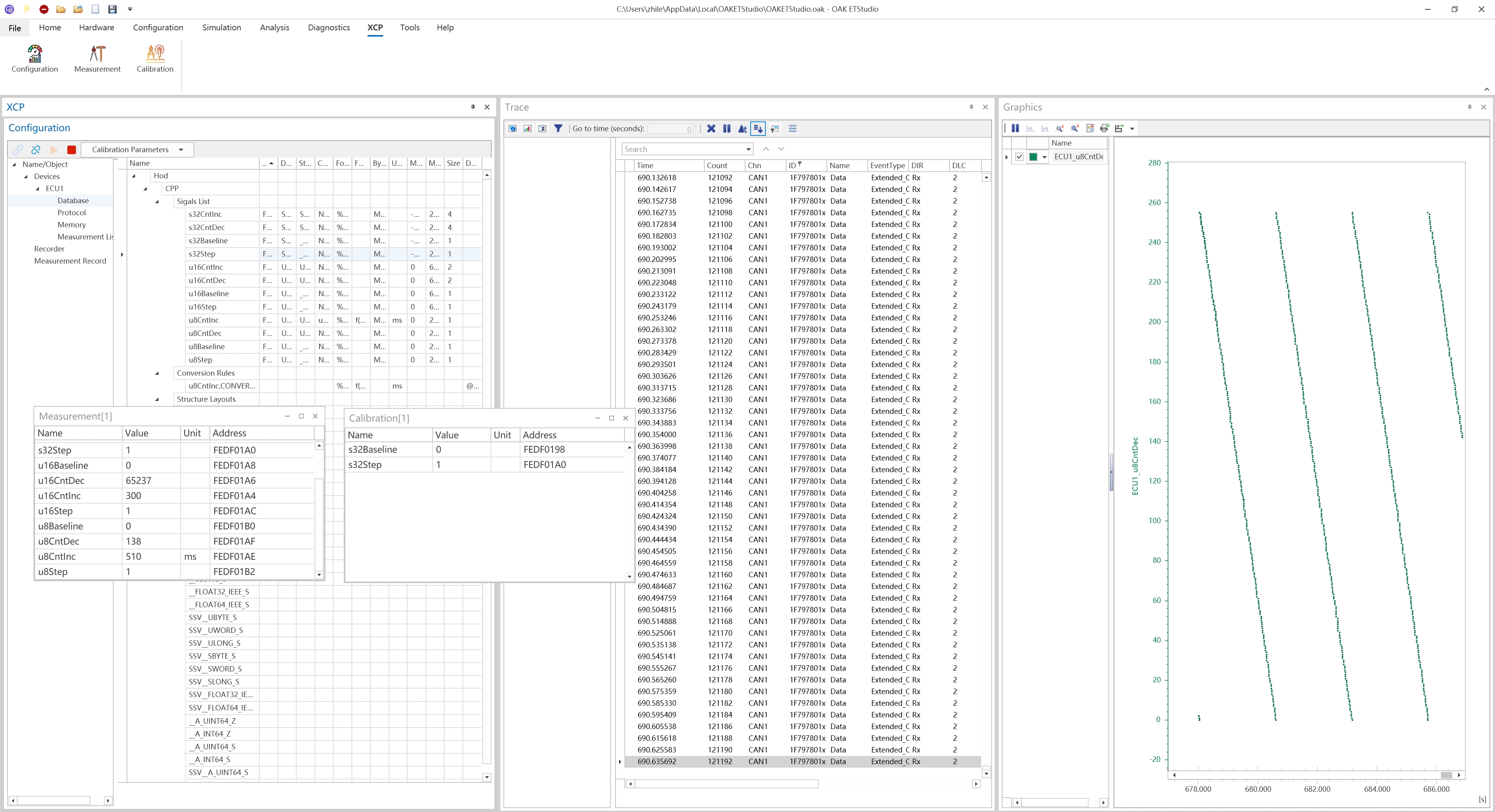 Calibration Data Screenshot