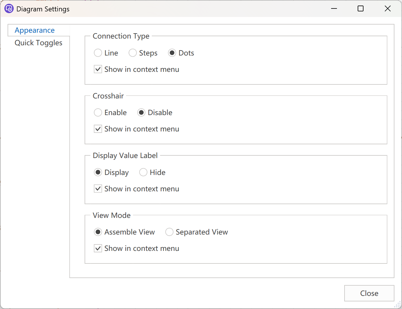 Diagram Settings 的 Appearance 页签